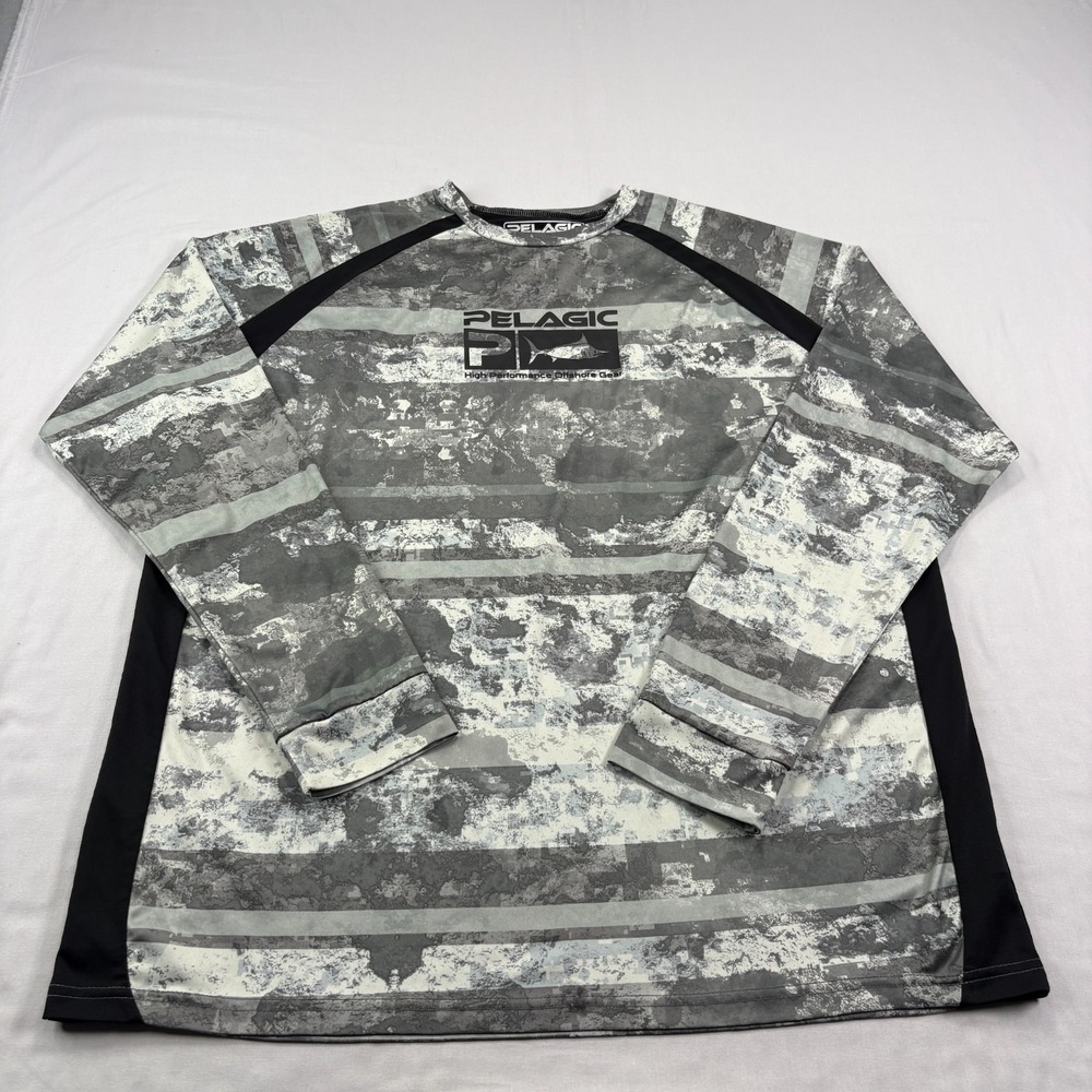 Pelagic Fishing Shirt Mens XL Gray Vaportek High Performance Offshore Camo